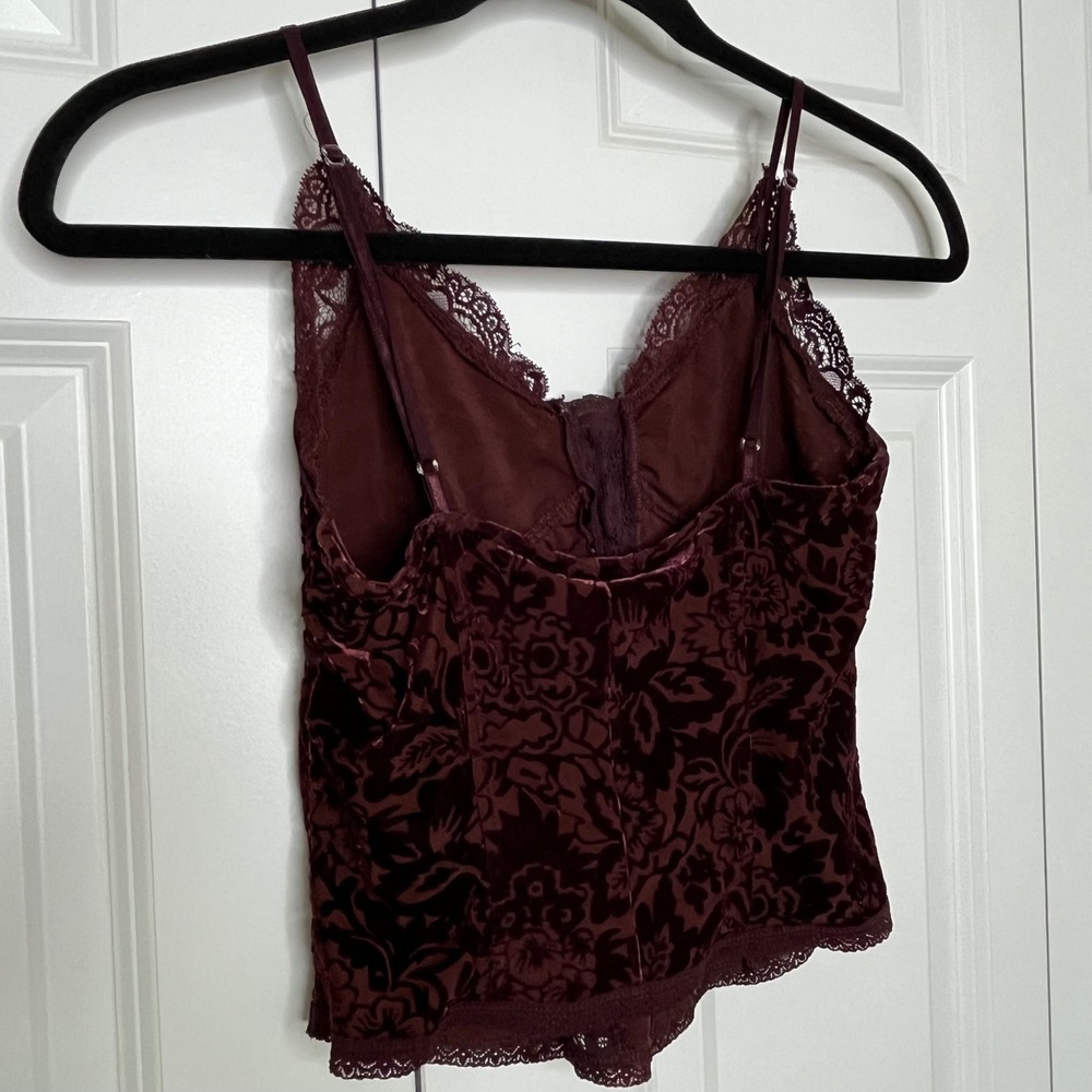 Express Velvet Burnout Corset Lace Cami Top Plum Y2K Size Small - Picture 10 of 13